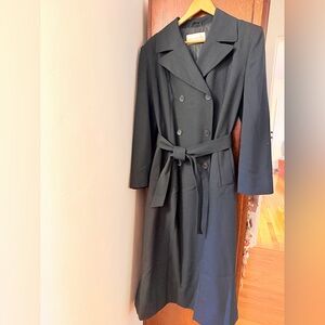 Jones New York Wool Double Breasted Trench Coat in Black